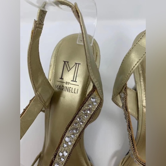 M By MARINELLI Shoes Jeweled Gold Heels Size 8.5 - Picture 6 of 9